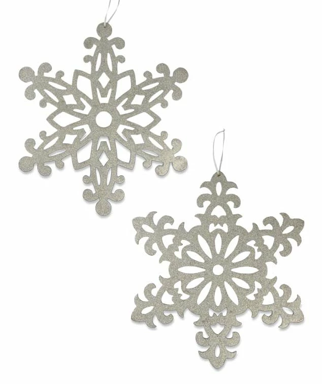 Bethany Lowe Large Platinum Glittered Snowflakes, 15" 3 Bethany Lowe Large Platinum Glittered Snowflakes, 15"