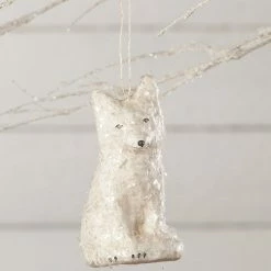 Bethany Lowe New! Arctic Fox Ornament, Paper Mache