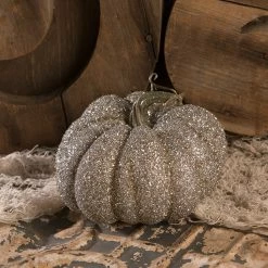 Bethany Lowe Glass Glittered Pumpkin, 4"
