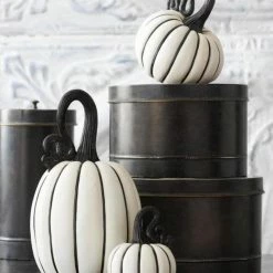 TheHolidayBarn.com Black & White Striped Pumpkins New!