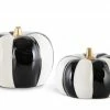 K&K Interiors Black & White Striped Pumpkins With Gold Stems New!