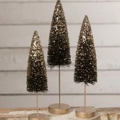 Bethany Lowe Black Bottle Brush Trees With Gold Glitter