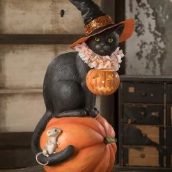 Bethany Lowe Black Cat Witch On Pumpkin New!