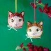 Glitterville Nathalie Lete Cat Head Ornaments New!