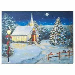 Raz New! Christmas Church Print With Lights