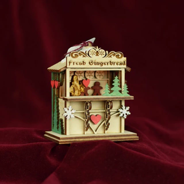 Ginger Cottages Gingerbread Market Wood Ornament New! 3 Ginger Cottages Gingerbread Market Wood Ornament New!