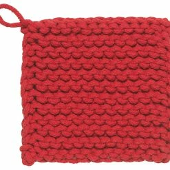 TheHolidayBarn.com New! Chunky Knit Cotton Potholders, Red