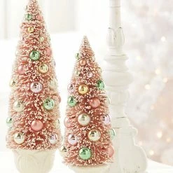 Raz Coral Pink Bottle Brush Trees In Urns New!