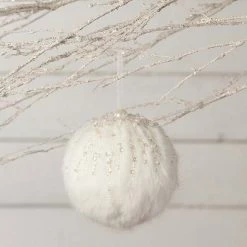 Bethany Lowe Encrusted Fur Snowball Ornament