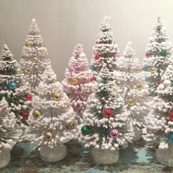 Cody Foster New! White Flocked Bottle Brush Trees With Silver Balls