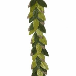 TheHolidayBarn.com New! Flocked Leaf Garland, Variegated Green