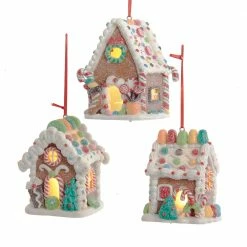Kurt Adler New! Gingerbread Candy Cottage Ornaments
