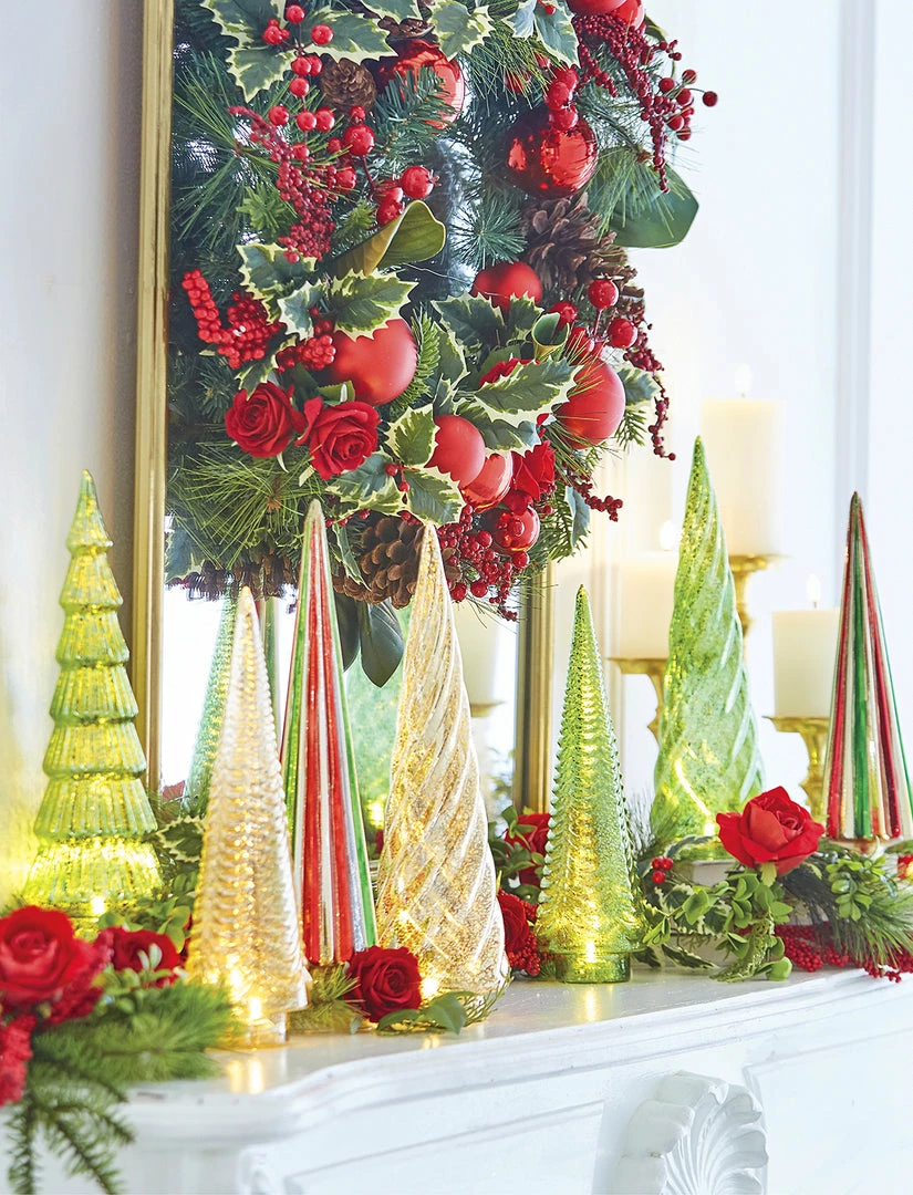 Raz Gold Mercury Glass Trees With Lights New! 4 Raz Gold Mercury Glass Trees With Lights New!