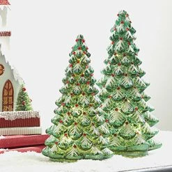 Raz Glass Jeweled Christmas Trees With Lights