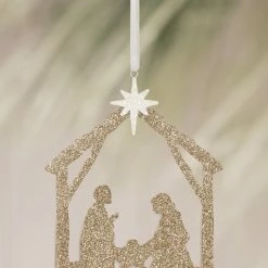 Bethany Lowe New! Gold Glittered Nativity Silhouette Ornament