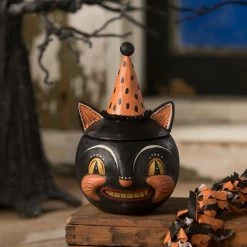 Bethany Lowe Grinning Vinny Cat Container