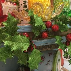 One Hundred 80 Degrees Retro Glittered Holly Garland