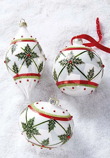Raz Jeweled Holly Glass Ornaments, Set Of 6 3 Raz Jeweled Holly Glass Ornaments, Set Of 6