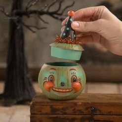 Bethany Lowe Jackie Teal-o-ween Pumpkin Container Halloween