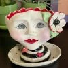 Teyros Lady Head Art Pottery Planter With Tray, Love Bird 1 Teyros Lady Head Art Pottery Planter With Tray, Love Bird