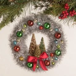 Bethany Lowe New! Merry & Bright Tinsel Wreath With Trees
