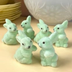 TheHolidayBarn.com New! Mint Green Flocked Bunny Rabbits, Small