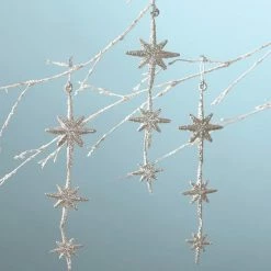 Bethany Lowe Moravian Star Dangle Ornaments - Platinum