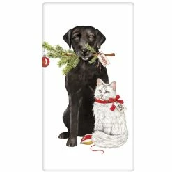 Mary Lake-Thompson Naughty Or Nice Dog And Cat Flour Sack Towel