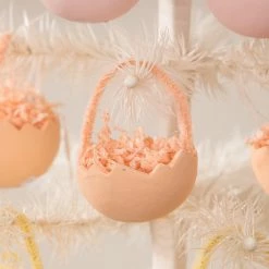 Bethany Lowe New! Orange Cracked Egg Basket Ornaments, Set Of 6