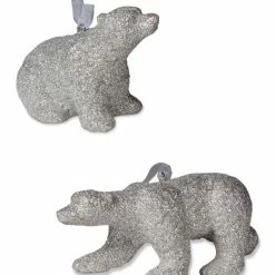Bethany Lowe Platinum Glitter Polar Bear Ornaments