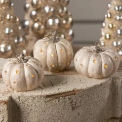 Bethany Lowe Polka Dot Pumpkin Luminaries, Ivory & Gold