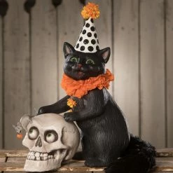 Bethany Lowe Purr-fect Catch Cat With Skull