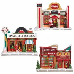 Raz New! Retro Christmas Storefronts, Lights Up