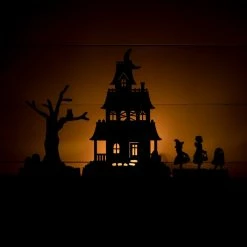 Bethany Lowe Halloween Haunted House With Trick-or-Treaters, Silhouettes