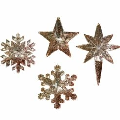 One Hundred 80 Degrees Christmas Glitter Filled Rose Gold Snowflake And Star Ornaments & Bowl Fillers