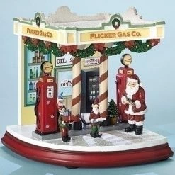The Holiday Barn Santa's Retro Gas Station Music Box Christmas Music Boxes
