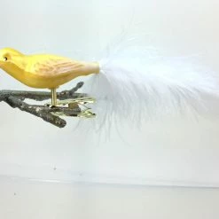 Old German Christmas Small Yellow Bird With White Feather Tail Ornament Clip