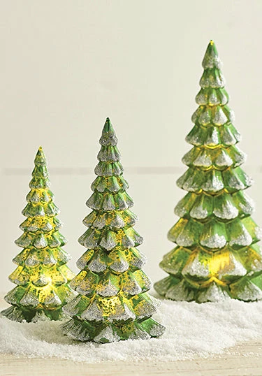 Raz Snowy Green Mercury Glass Trees With Lights 3 Raz Snowy Green Mercury Glass Trees With Lights
