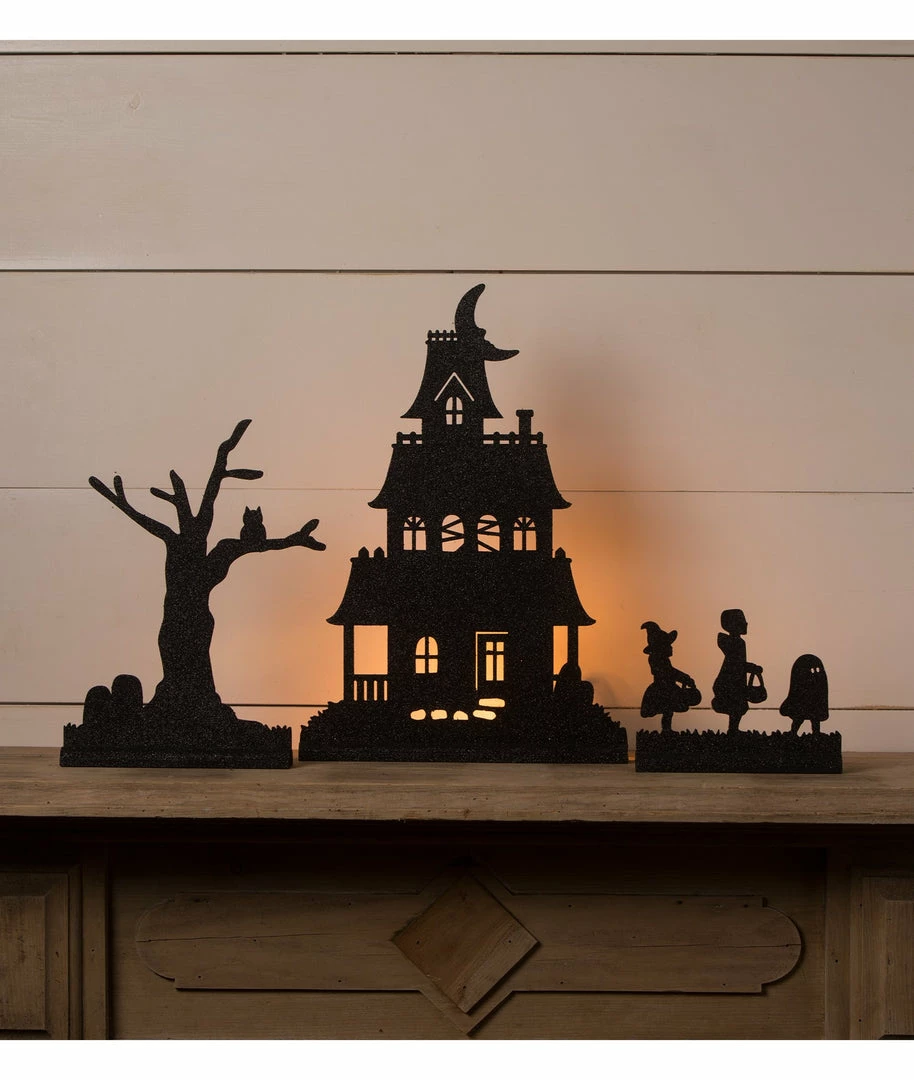 Bethany Lowe Halloween Haunted House With Trick-or-Treaters, Silhouettes 3 Bethany Lowe Halloween Haunted House With Trick-or-Treaters, Silhouettes