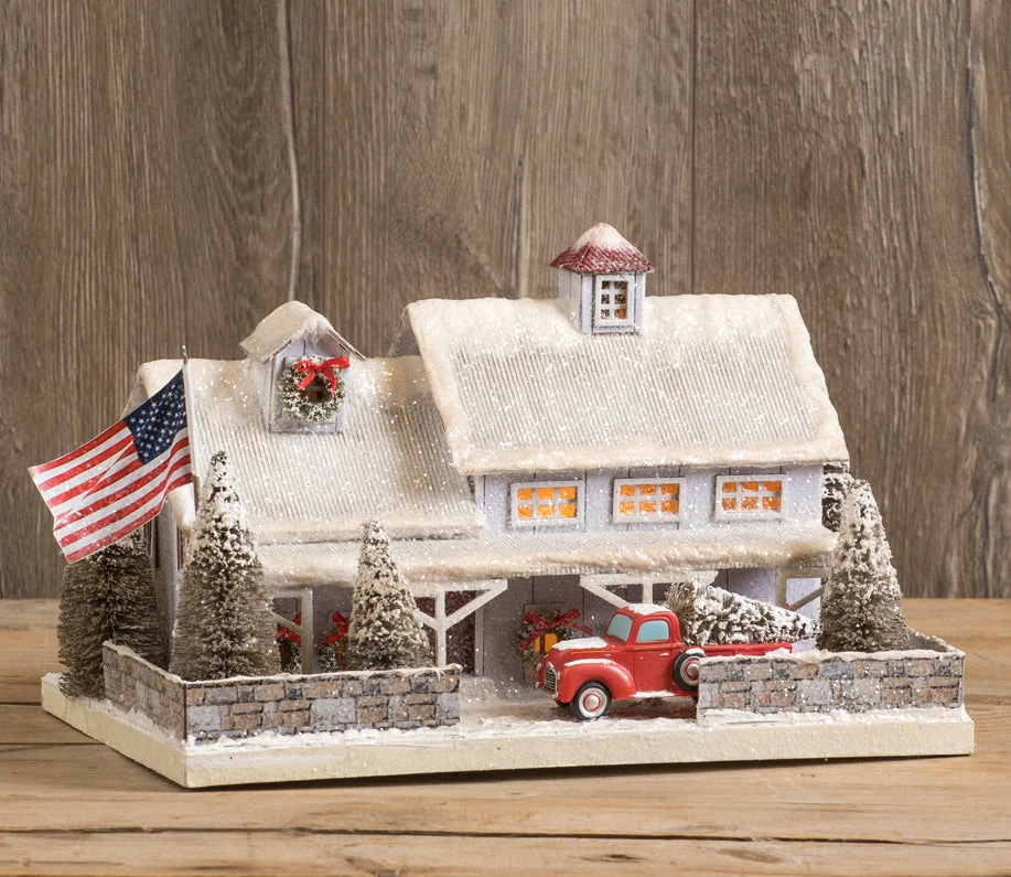 TheHolidayBarn.com White American Farmhouse With Truck New! 3 TheHolidayBarn.com White American Farmhouse With Truck New!