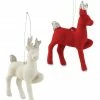 Bethany Lowe Red & White Flocked Reindeer Ornaments