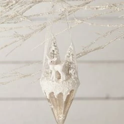 Bethany Lowe New! Winter Fawn Glass Cone Ornament