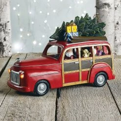 The Holiday Barn Christmas Music Boxes Woody Station Wagon With Santa Music Box